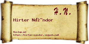 Hirter Nándor névjegykártya
